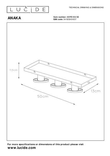 Lucide ANAKA - Plafonnière - 3xE27 - Zwart - technisch